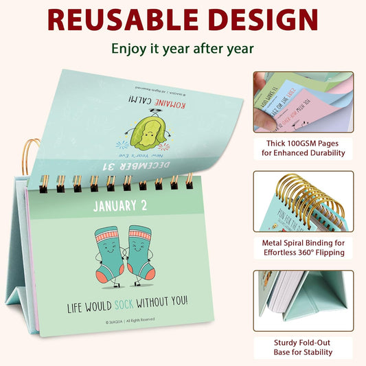 2026 Funny Pun Flip Calendar - Daily Tear-Off Desk Calendar with 365 New Puns & Jokes - Humor Gift for Friends, Family, Coworkers - Punny Christmas Gift, Office & Home Decor