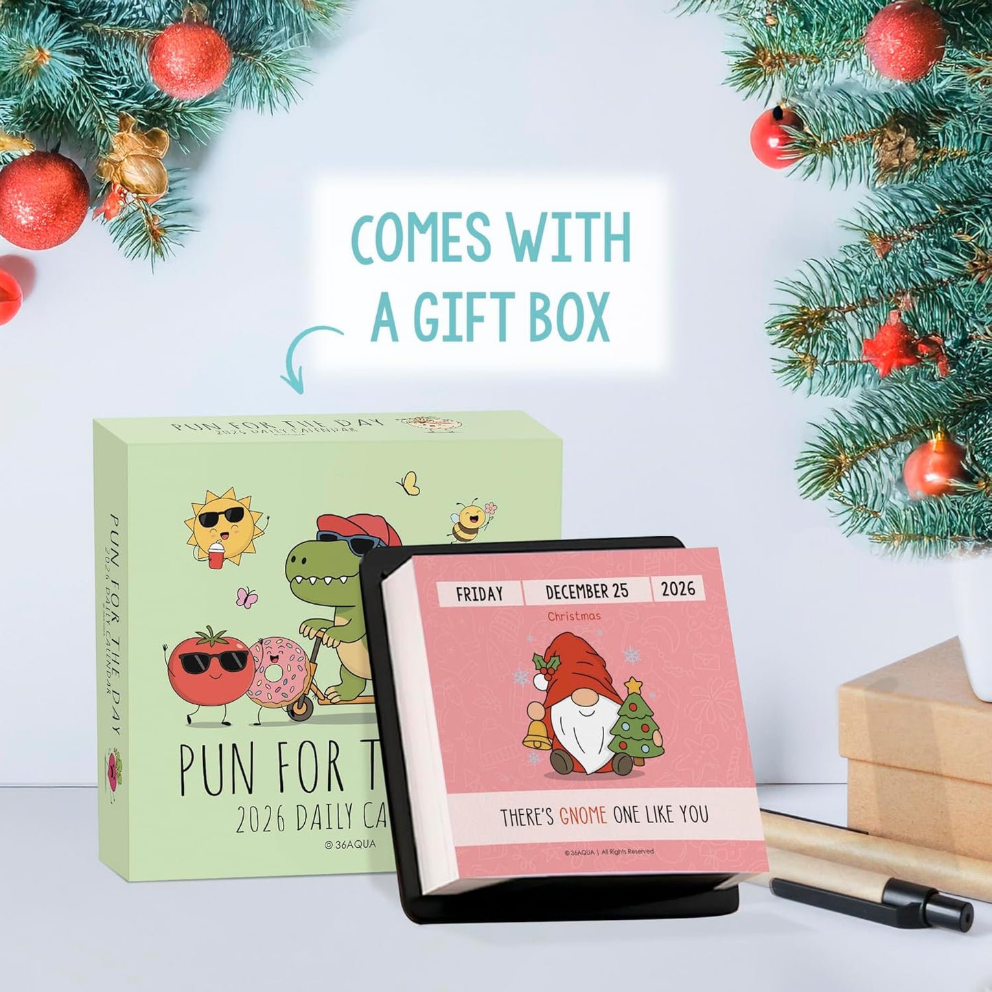 2026 Funny Pun Calendar – Daily Tear-Off Desk Calendar with 365 New Puns & Jokes - Humor Gift for Friends, Family, Coworkers - Punny Christmas Gift, Office & Home Decor