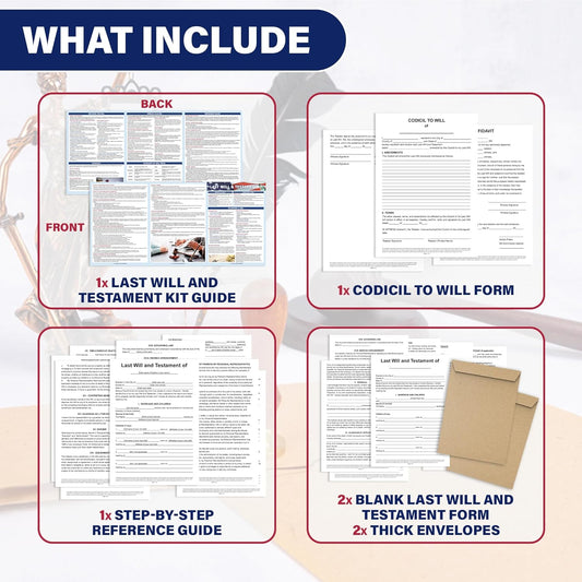 Last Will and Testament Kit 2025, Legal Will, Trust Forms for Estate Planning, Do It Yourself Kit, Peace of Mind, Includes 2 Forms, Codicil Guide, Printable Information Sheet, Kraft Envelopes